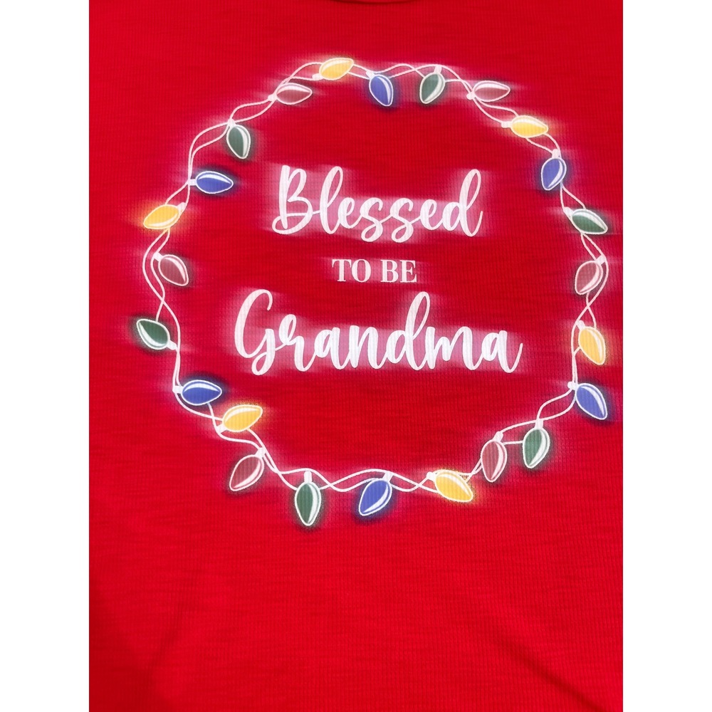 Holiday Time Red Waffle Knit Blessed To Be Grandma Christmas Thermal Top XL (201
